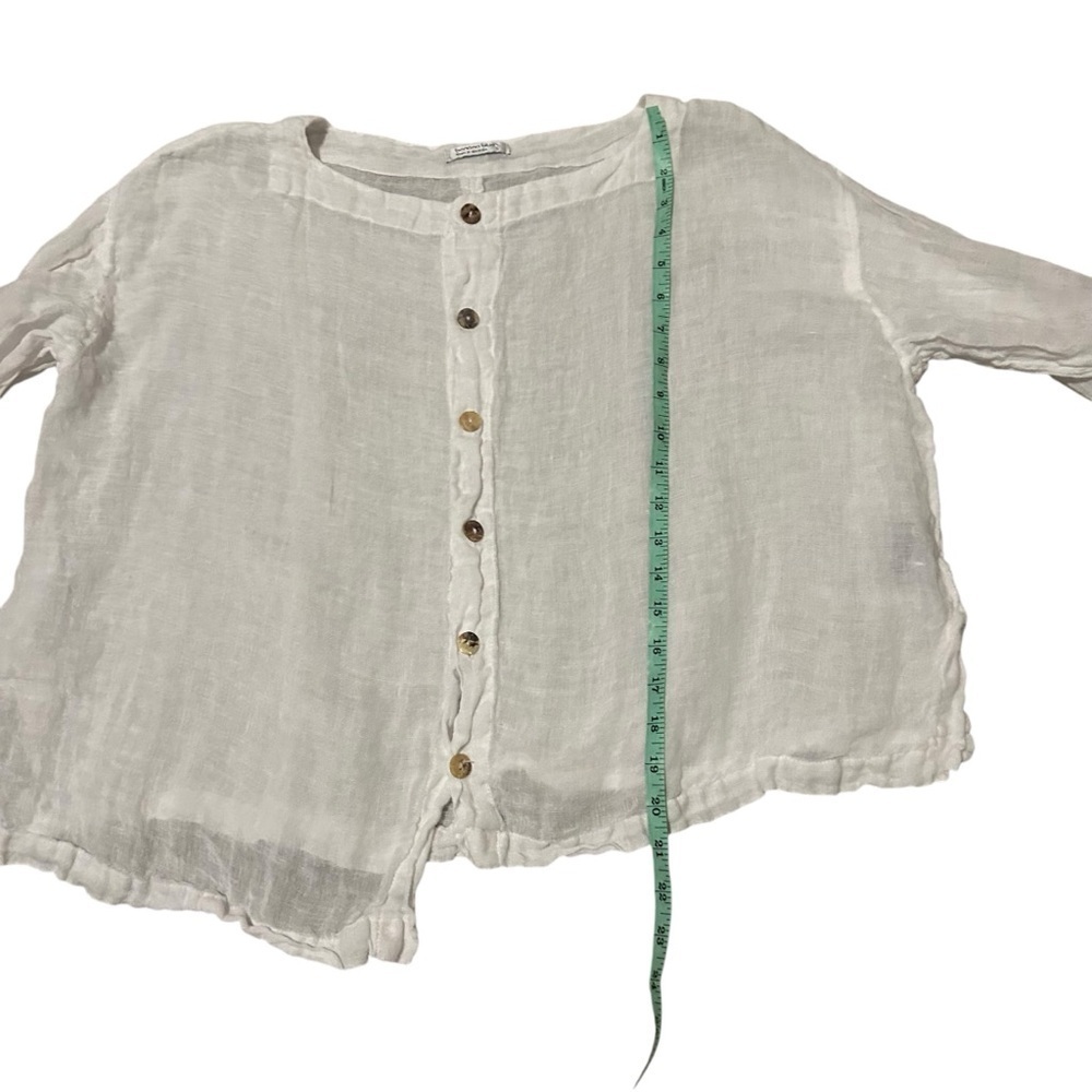 Banana Blue linen white asymmetrical top small Lagenlook oversized artsy boho - Picture 8 of 9